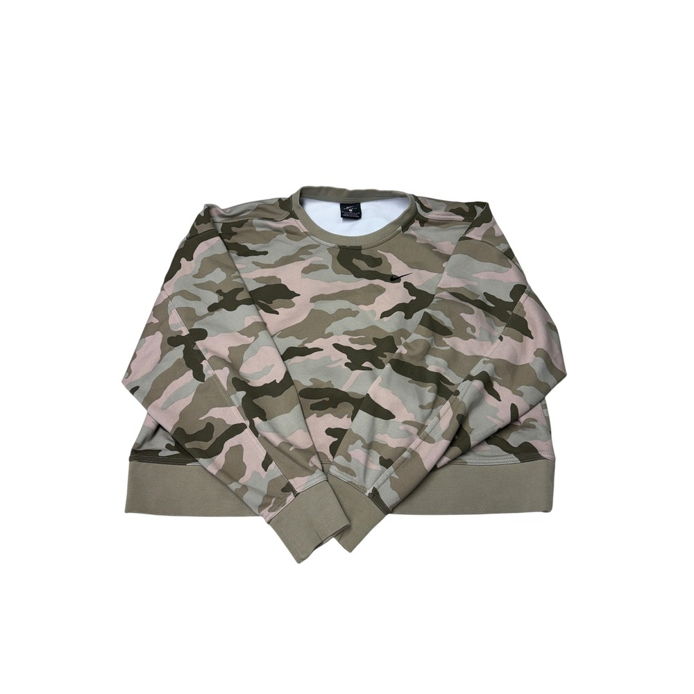 Nike Dri-FIT Camo Cropped Sweatshirt Womens M Pink Green‎ Camouflage Pullover
